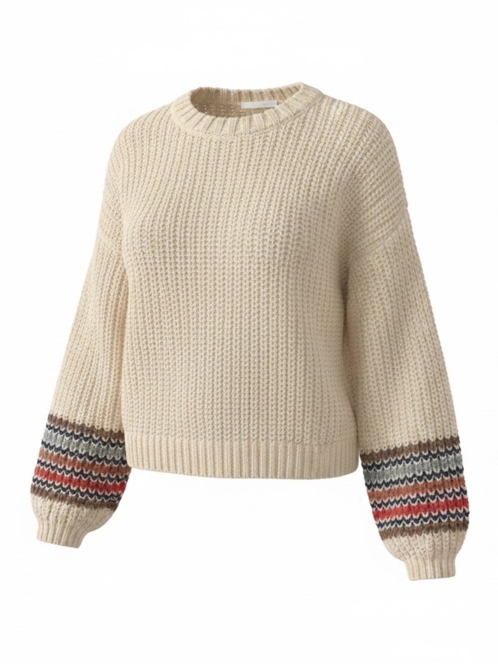 Z Supply Cream Knit Sweater with Patterned Sleeve Cuffs
